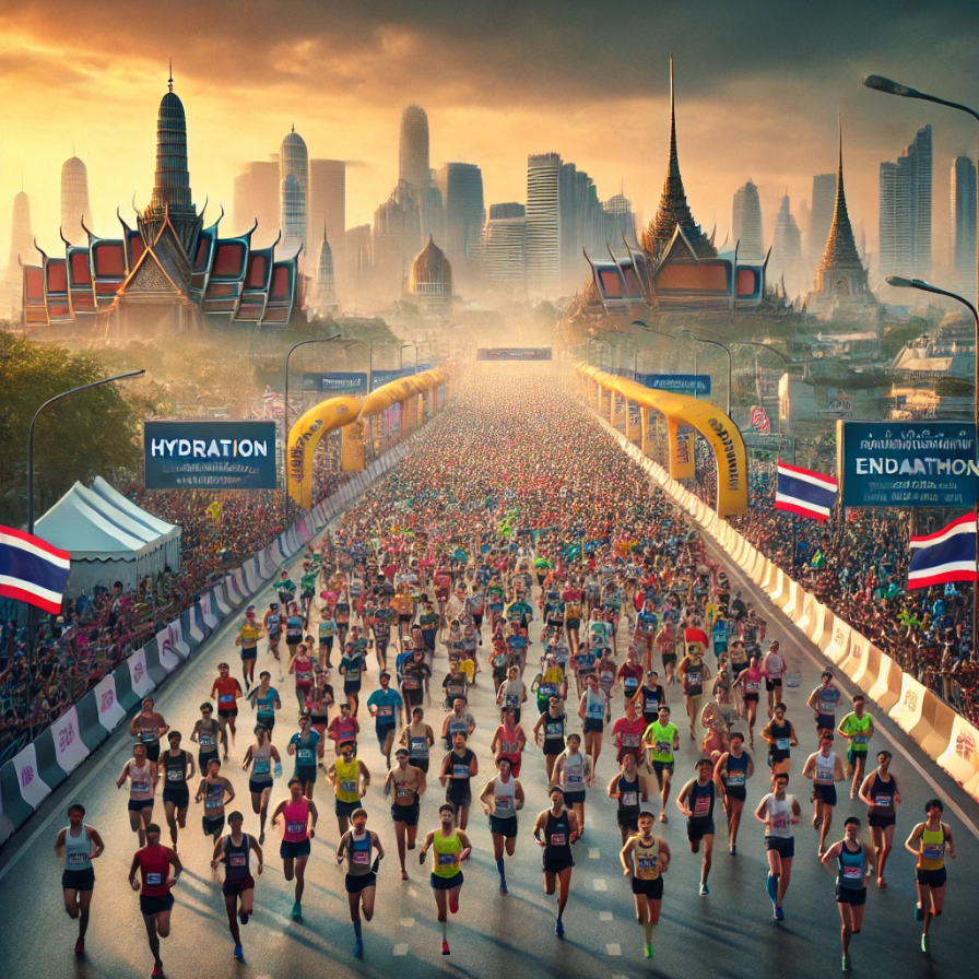 a gorgeous aerial drone shot of the runners after the start of the Amazing Thailand Marathon Bangkok
