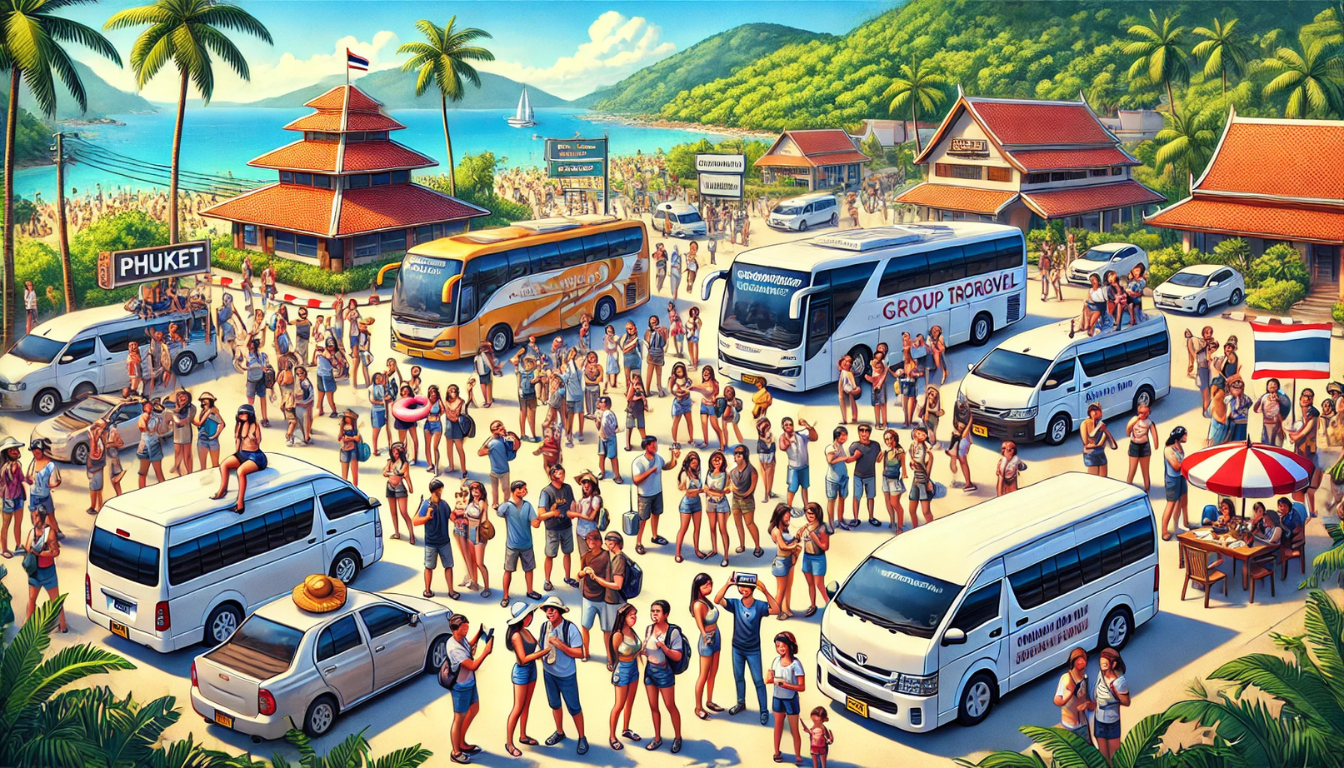 a large group of travelers going to an event in Phuket