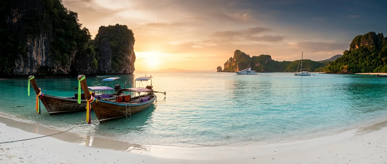 Vibrant ocean scene in Phuket with longtail boats and yachts beaches tours