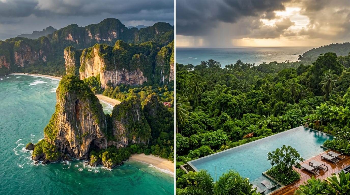 Luxury villa infinity pool overlooking lush Phuket coastline during low season, showcasing Phuket low season deals luxury travel