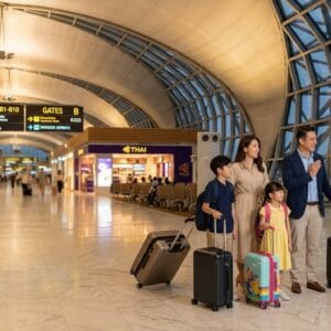 VIP airport fast-track Bangkok Suvarnabhumi service with a family being assisted through immigration by a professional meet-and-greet agent